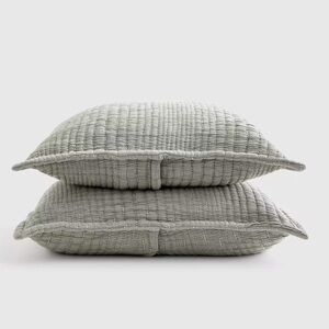 NWOT QUINCE Organic Cotton Channel Stitch Sham Set Standard Green 3619